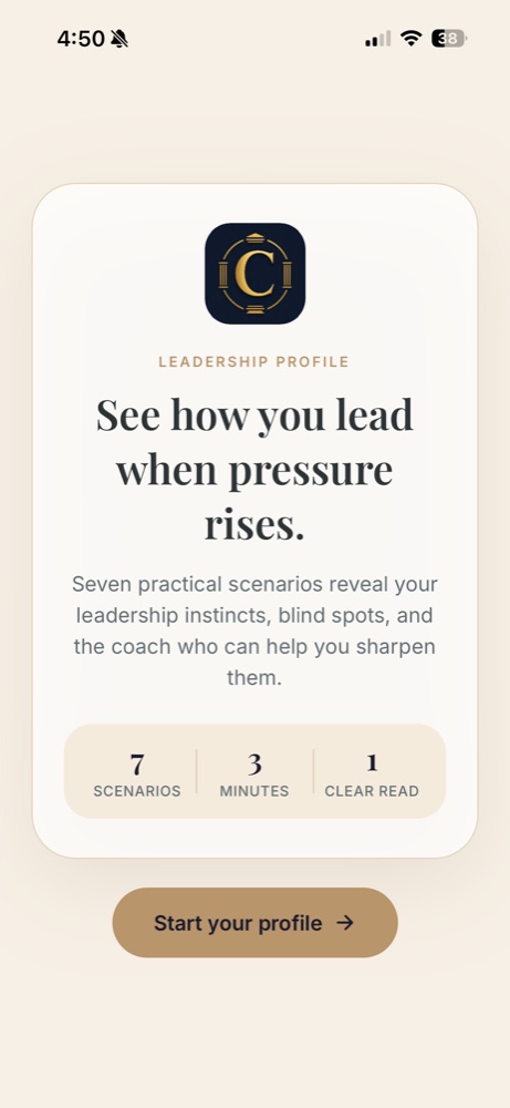 Cabinet leadership profile starting screen