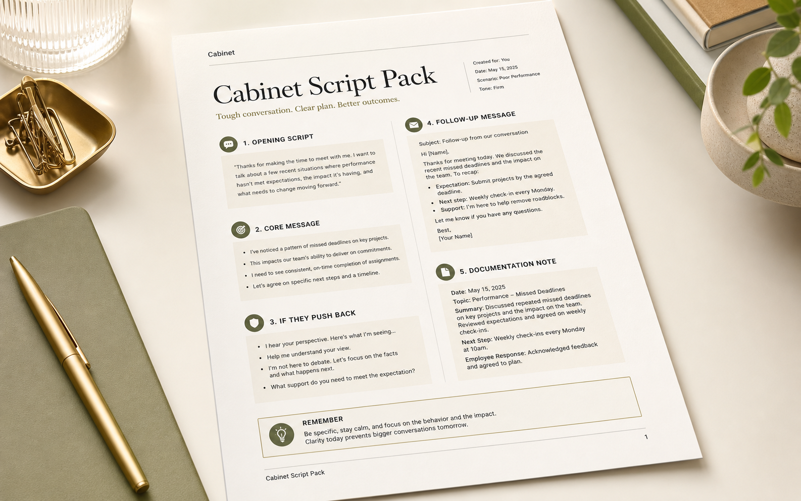 Preview of a Cabinet script pack PDF